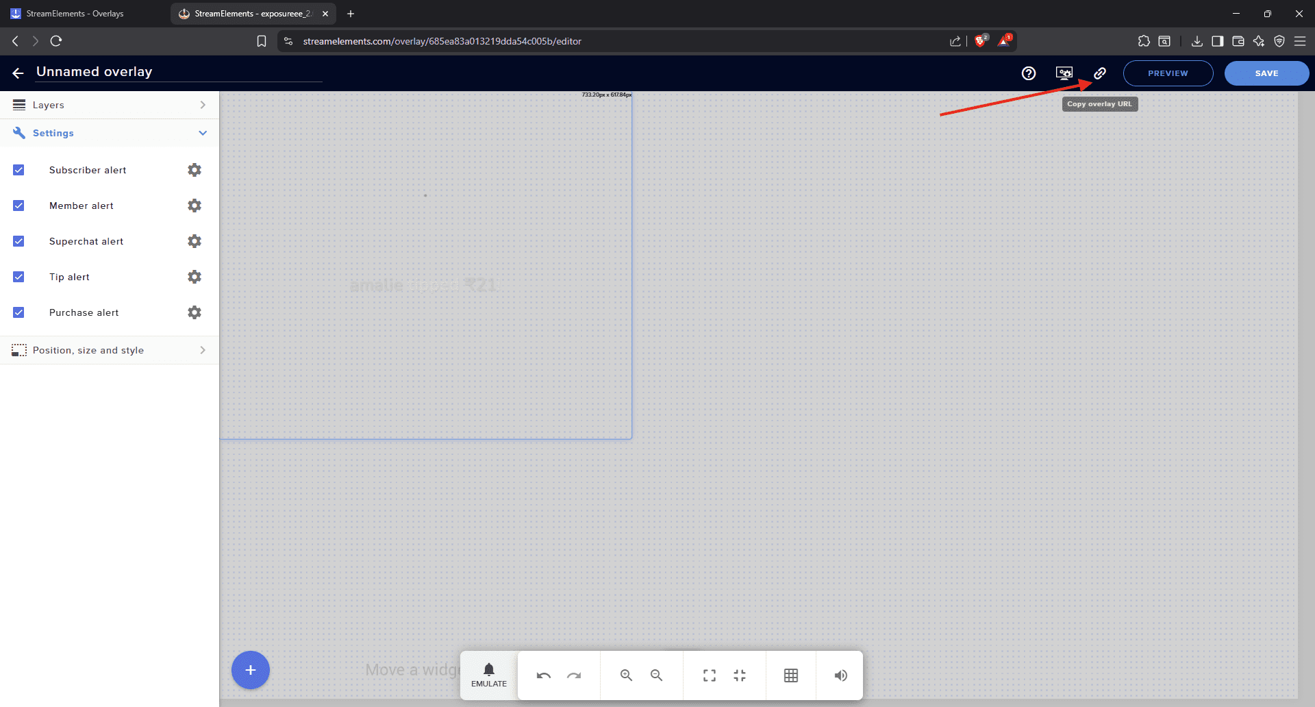 Copy Your Overlay URL