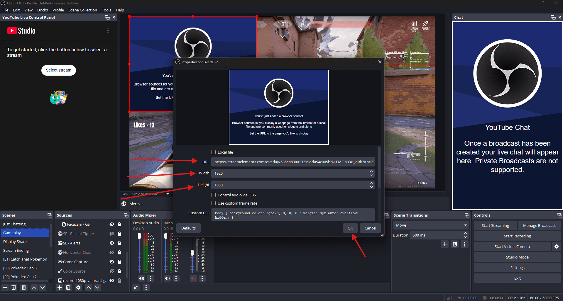 Paste the copied overlay URL into the URL field.